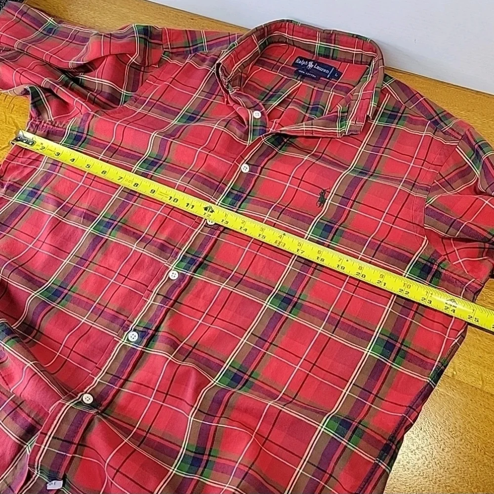 Ralph Lauren Blue Label Dress Shirt Red Plaid Long Sleeve Mens Size Large
